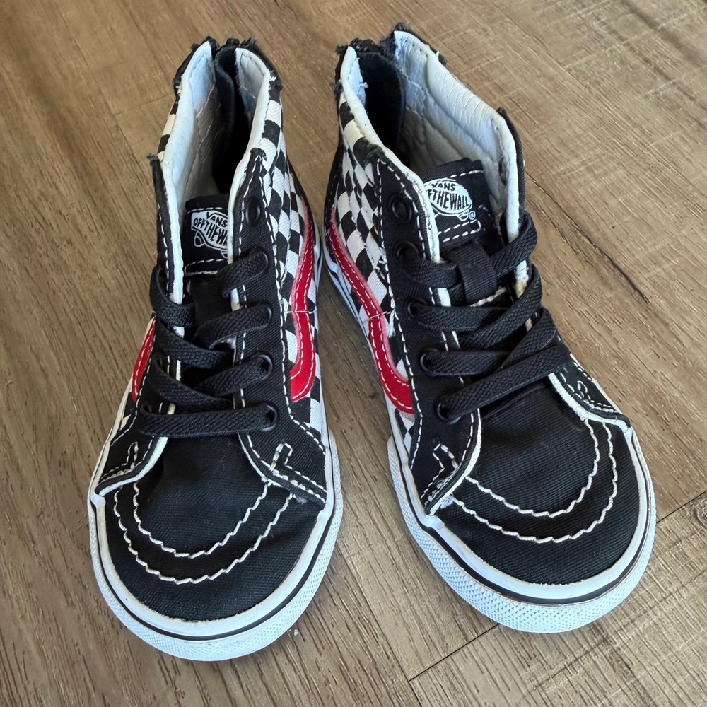 Vans Sk8-Hi Zip Toddler 6.0 Checkerboard Black Red High Top Sneakers 721356 - Picture 2 of 10
